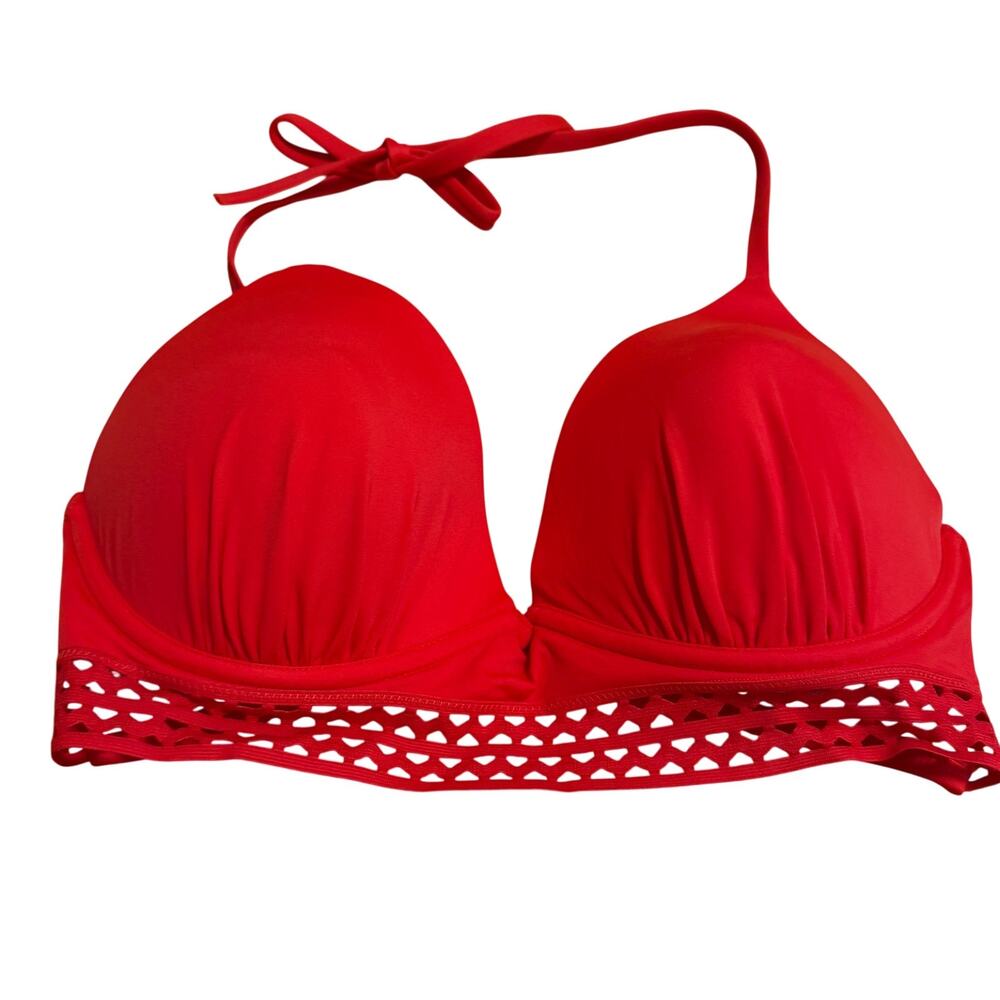 Shade & Shore Women's Red Light Lift Triangle Trim Bikini Top - Size 36D - NWT